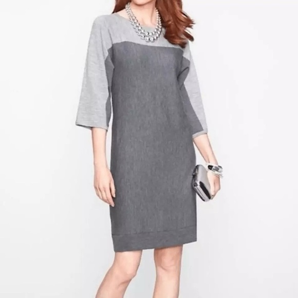 Talbots Merino‎ Wool Colorblock 3/4 Sleeve Round Neck Dress in Grey Size Medium - Picture 1 of 8